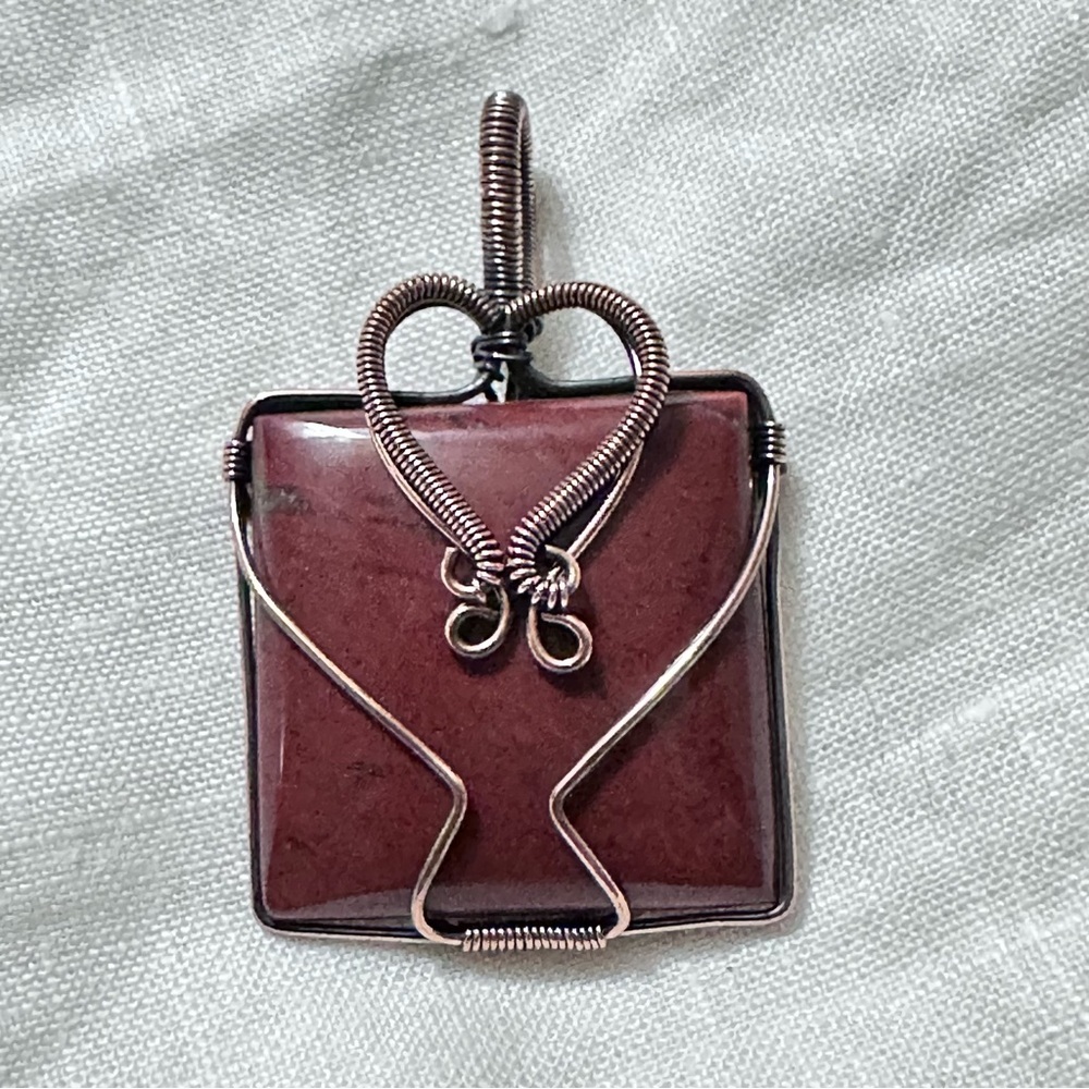 Handcrafted RED JASPER STONE Copper Wire Wrapped Artisan Heart Accent Necklace